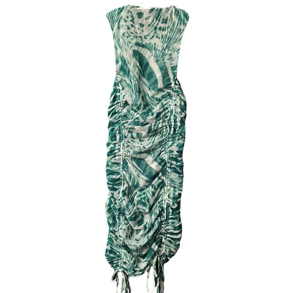 BY.DYLN (S) Bodycon Ruched Dress - Green/White - Picture 2 of 9